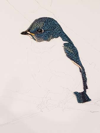 RopeArt work in progress, Bluebird, by Amy Wagner