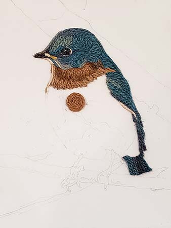 RopeArt work in progress, Bluebird, by Amy Wagner